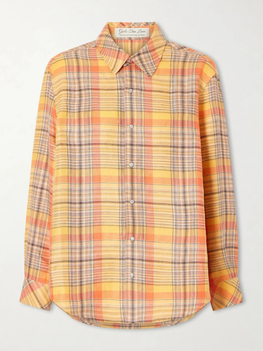 God’s True Cashmere Twilight Checked Linen Shirt in orange