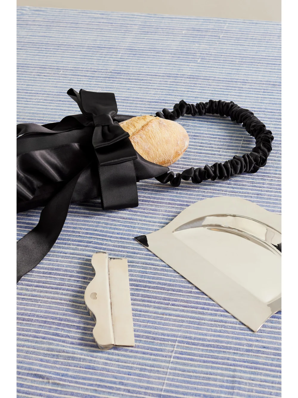 Gohar World Bow-embellished Satin Baguette Pouch, styled view
