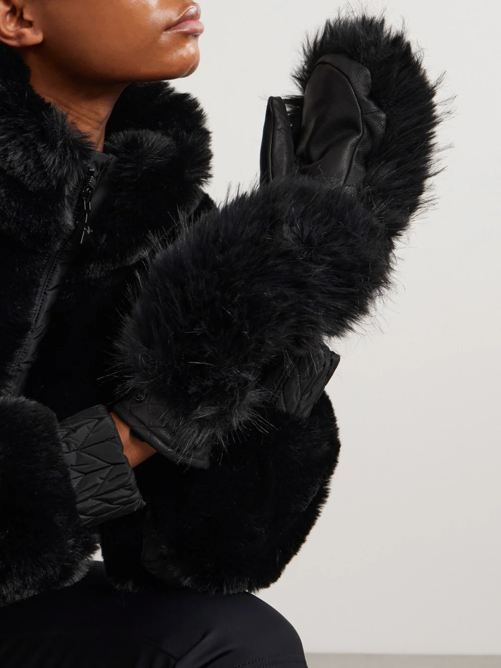 Goldbergh Hill Plush-trimmed Padded Leather Ski Gloves, styled view
