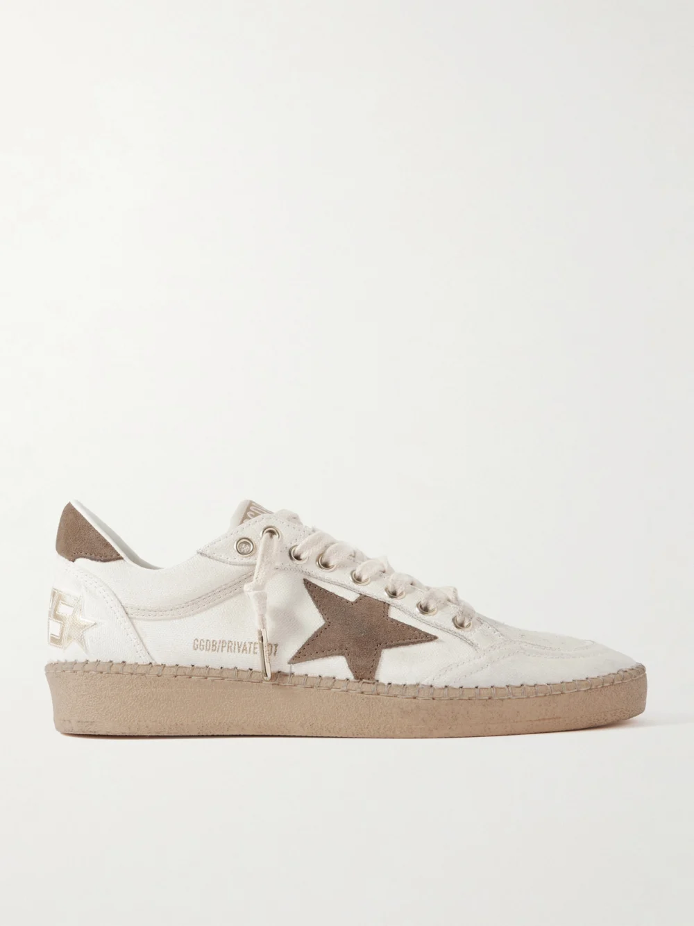 Golden Goose Ball Star Distressed Suede-trimmed Canvas Sneakers in cream