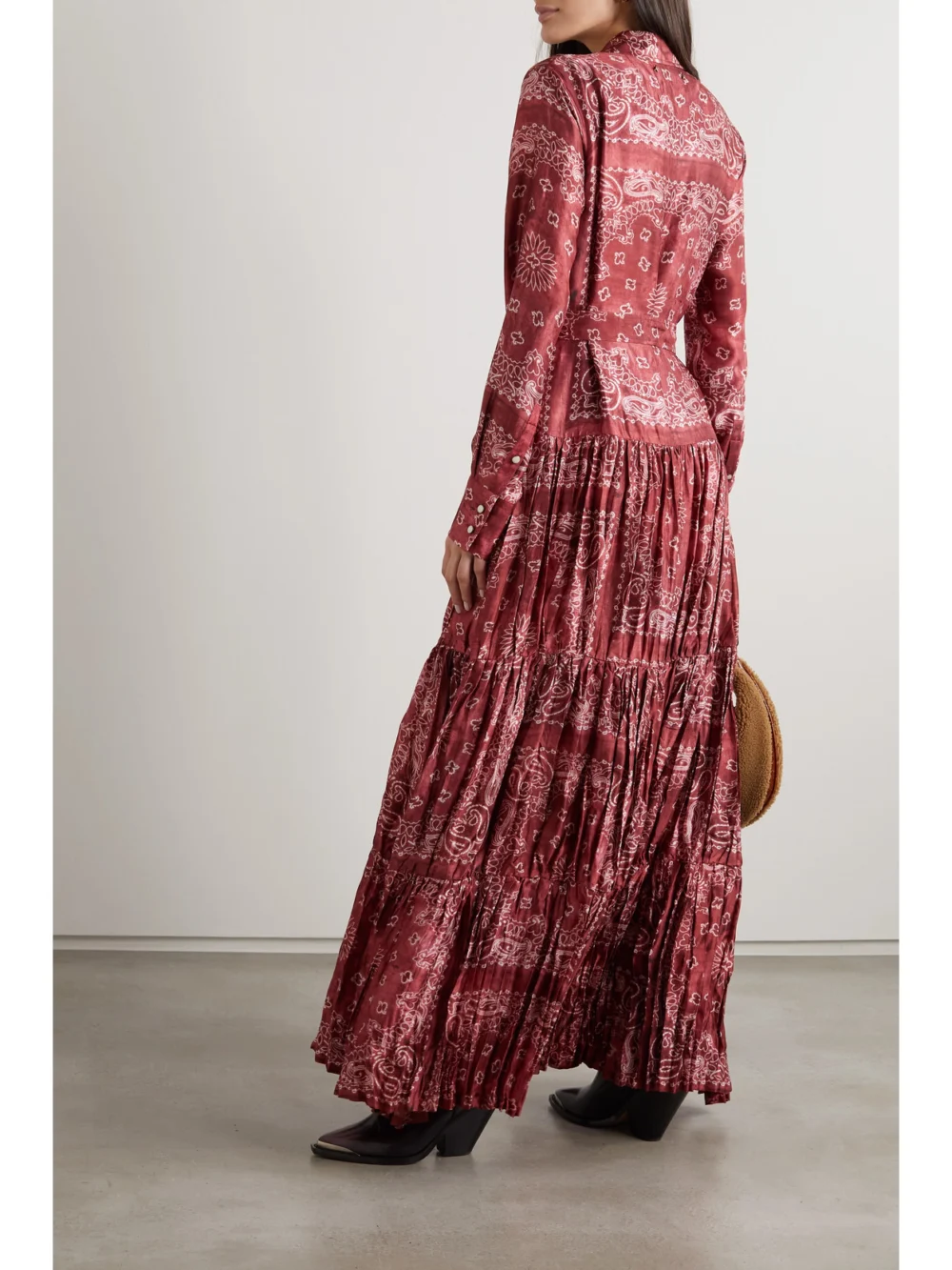 Back view of the Golden Goose Belted Tiered Paisley-print Satin-twill Maxi Dress