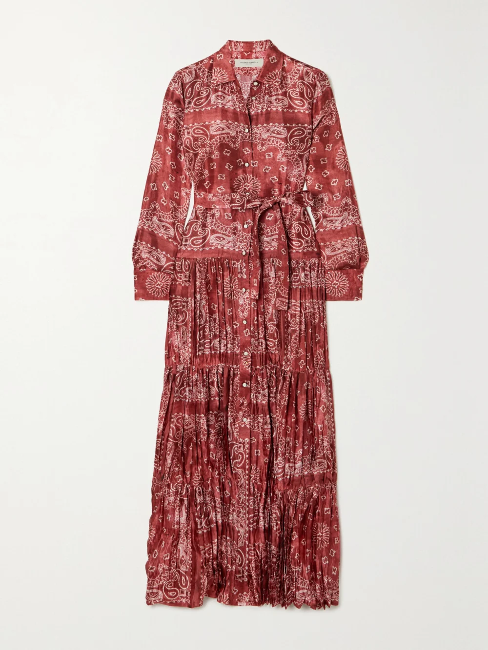 Golden Goose Belted Tiered Paisley-print Satin-twill Maxi Dress in it36