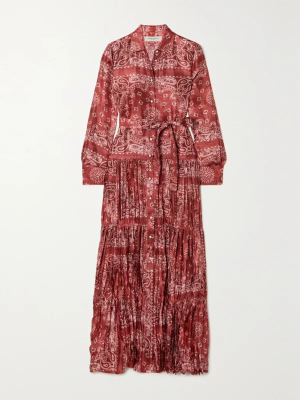 Golden Goose Belted Tiered Paisley-print Satin-twill Maxi Dress