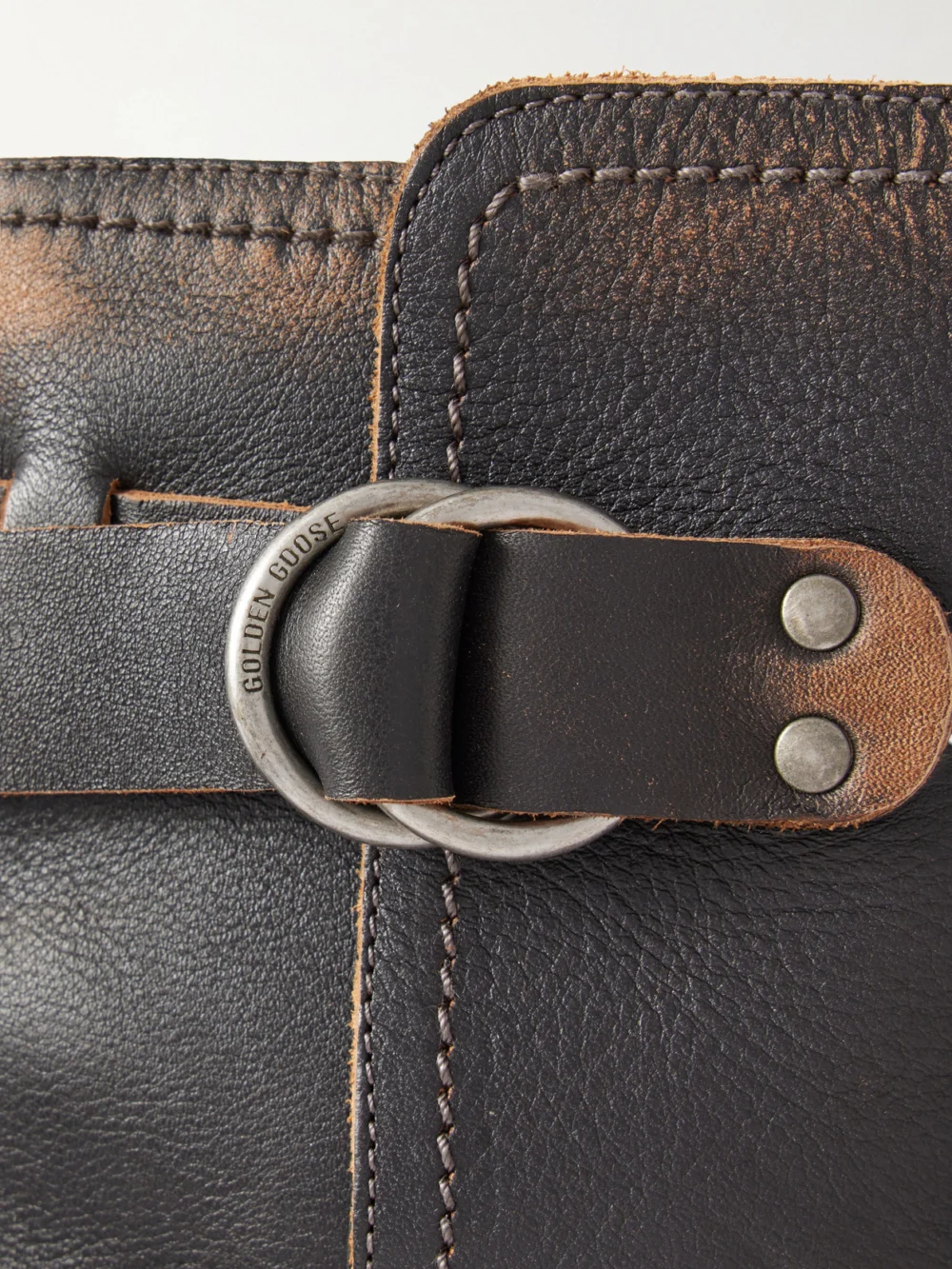 Close-up detail of the Golden Goose Kurt Distressed Leather Knee Boots