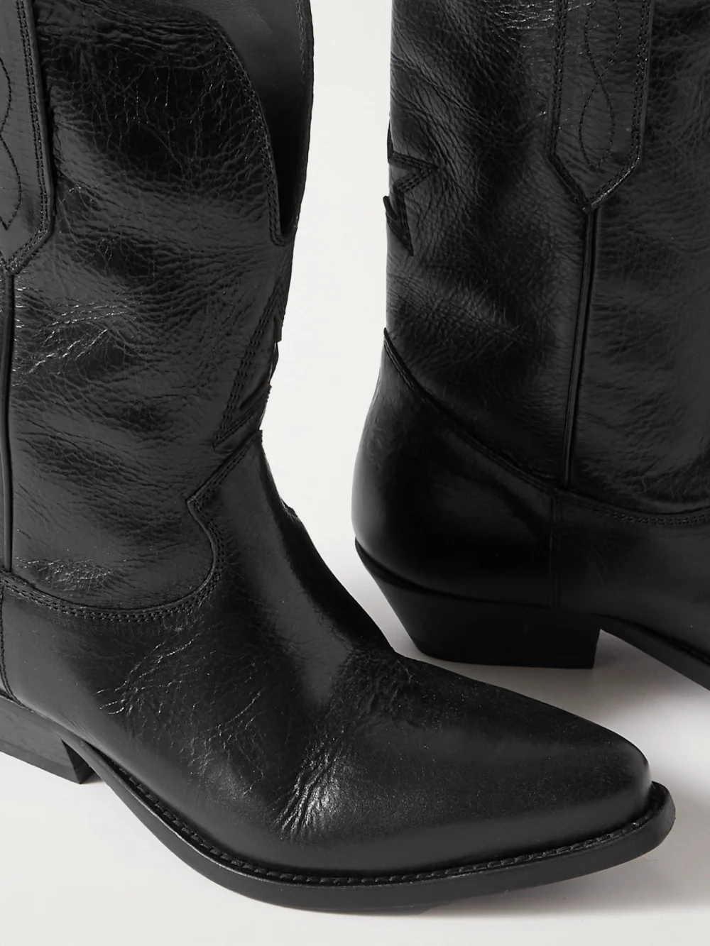 Close-up detail of the Golden Goose Low Wish Star Textured-leather Cowboy Boots
