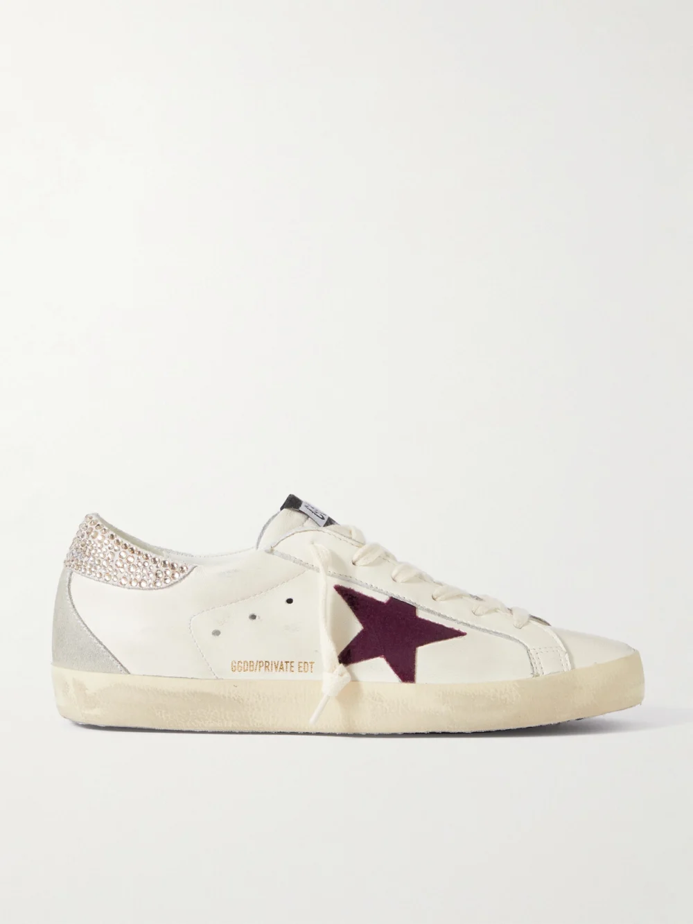 Golden Goose Super-star Crystal-embellished Velvet-trimmed Distressed Leather Sneakers in white