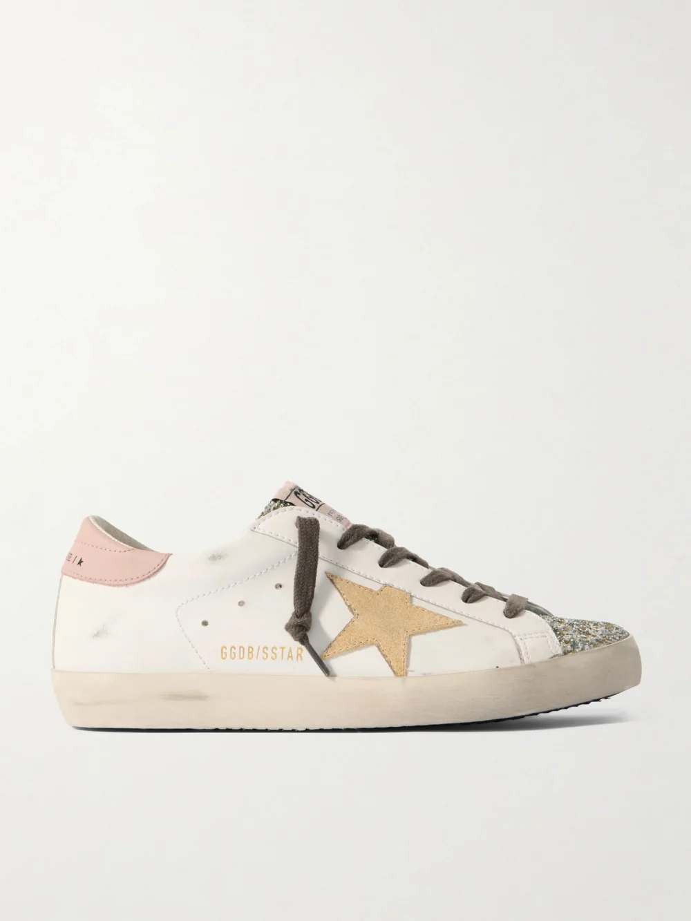 Golden Goose Super-star Distressed Suede-trimmed Glittered Leather Sneakers in white