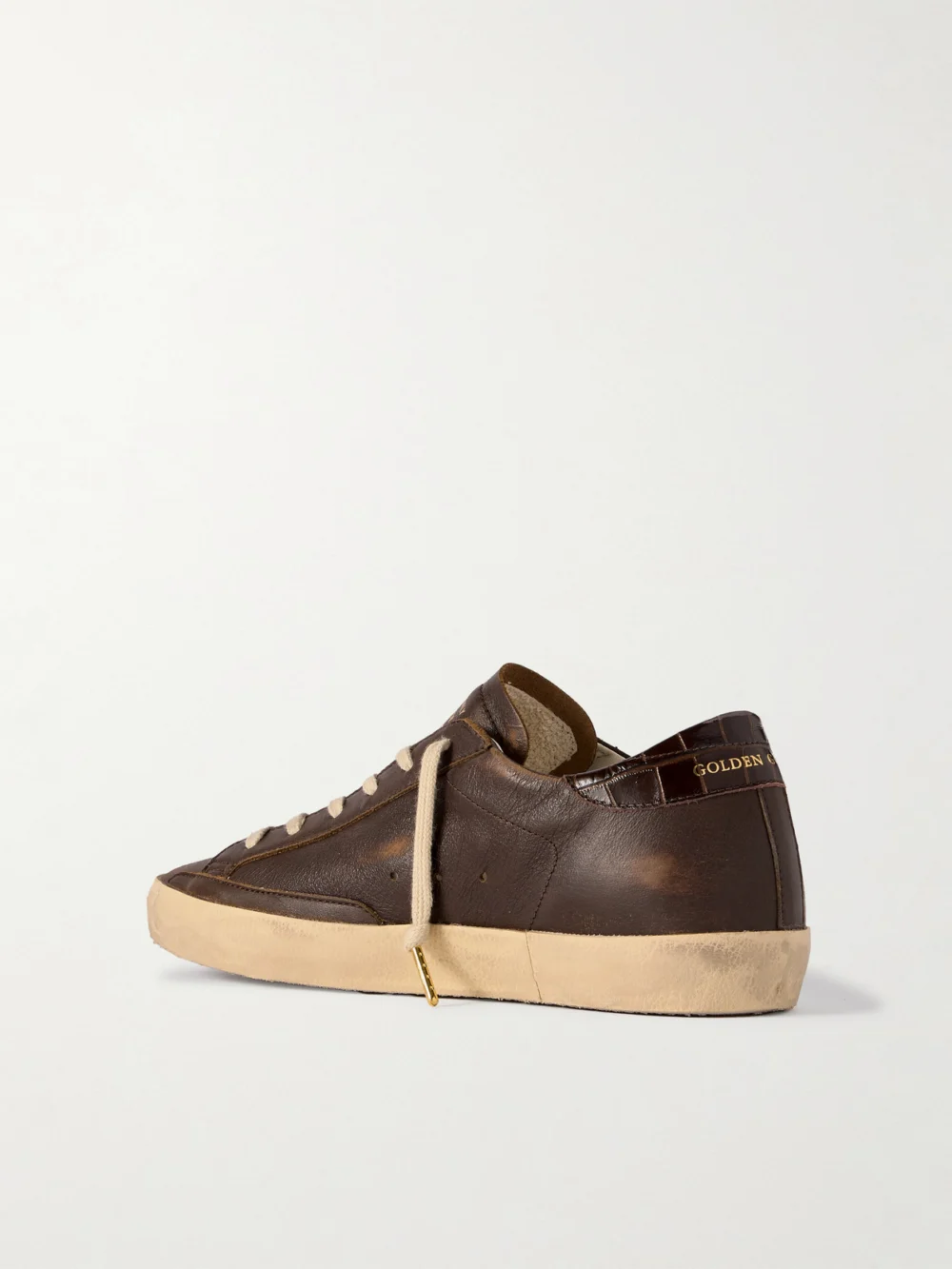 Back view of the Golden Goose Super-star Distressed Suede-trimmed Leather Sneakers
