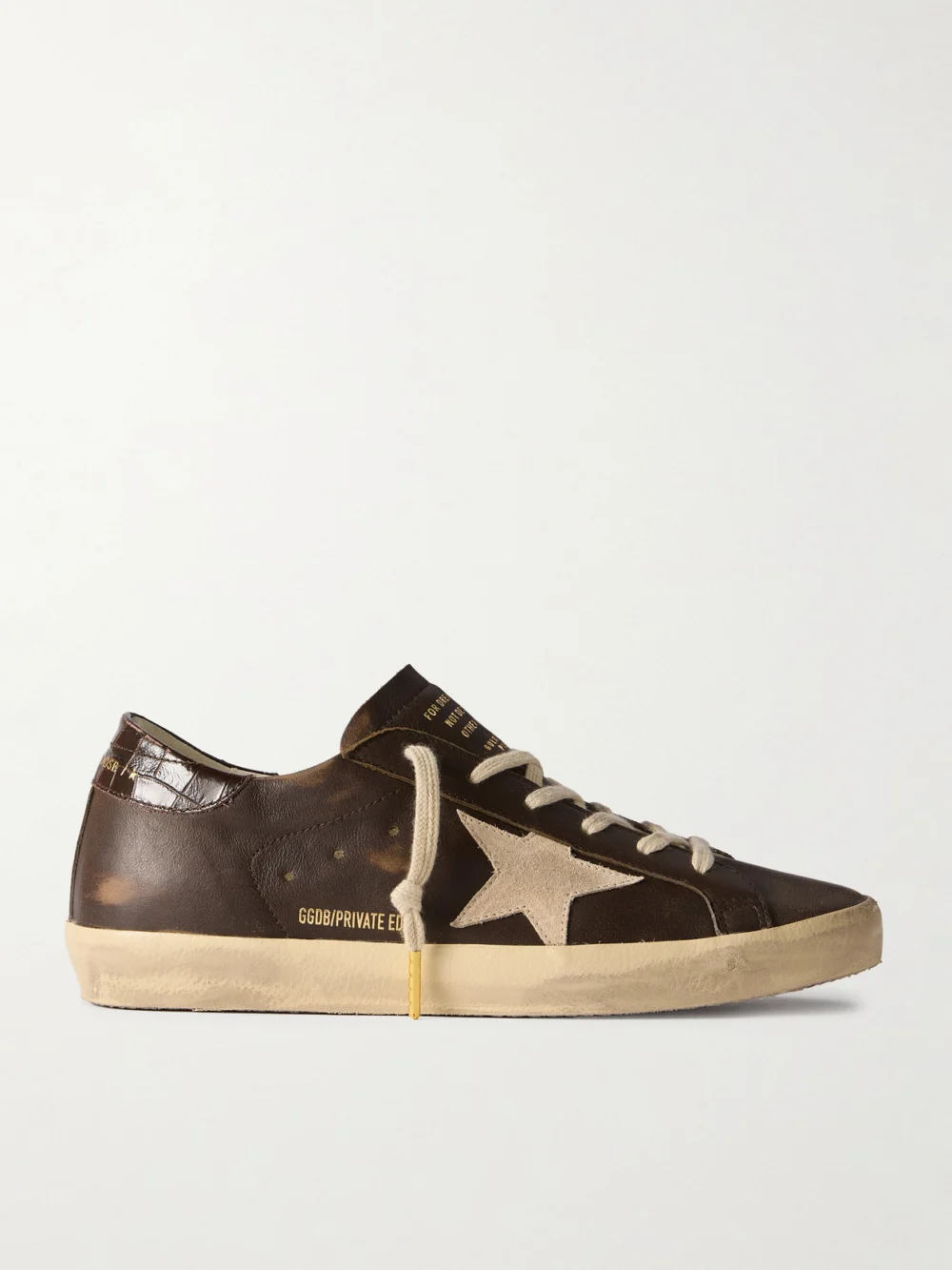 Golden Goose Super-star Distressed Suede-trimmed Leather Sneakers in chocolate