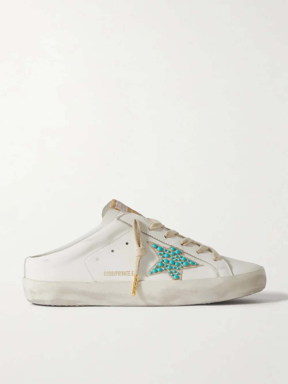 Golden Goose Super-star Sabot Distressed Embellished Leather Slip-on Sneakers in off-white