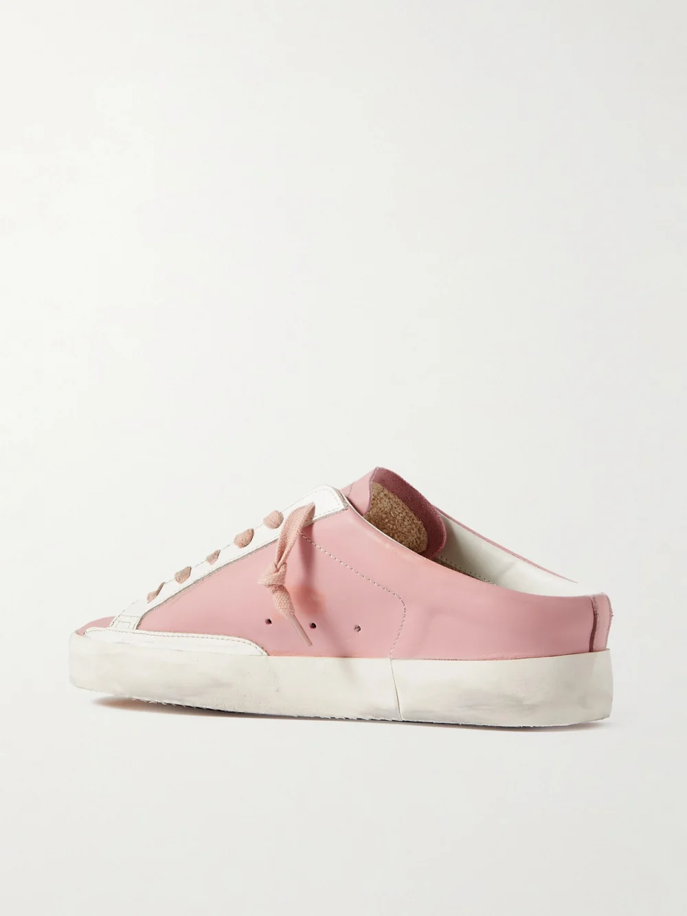 Back view of the Golden Goose Super-star Sabot Distressed Suede-trimmed Leather Slip-on Sneakers