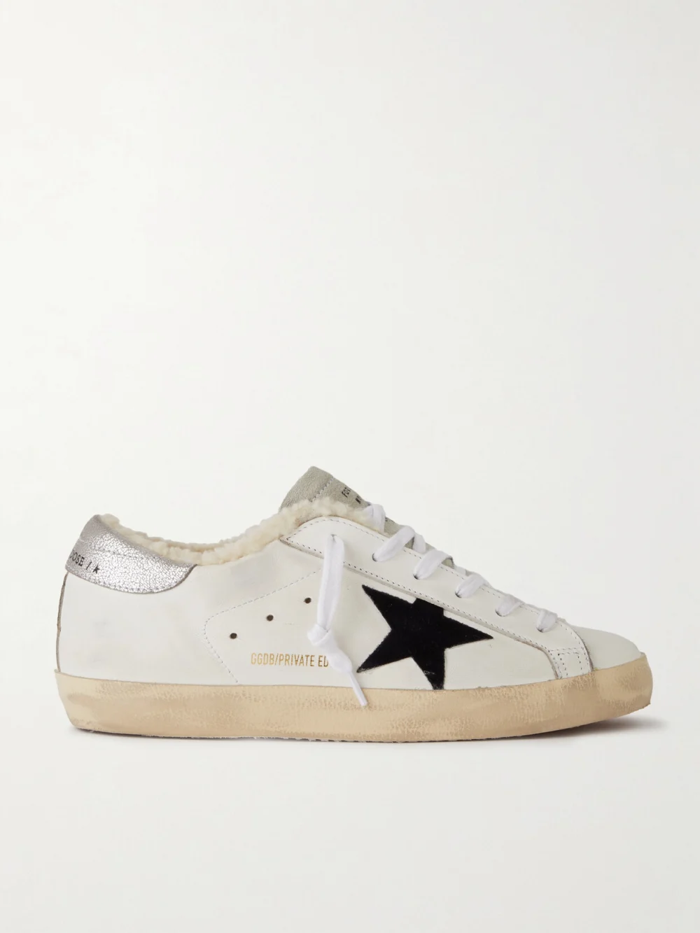 Golden Goose Super-star Shearling-lined Distressed Suede and Leather Sneakers in white