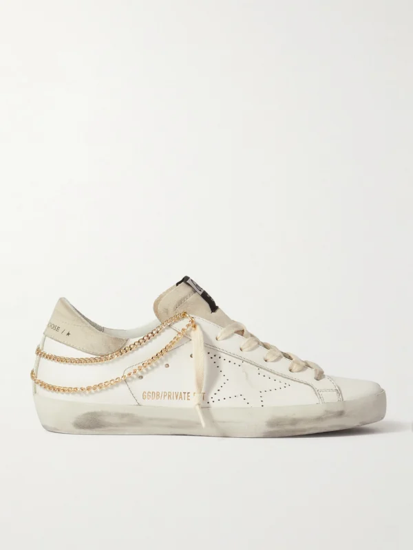 Golden Goose Superstar Chain-embellished Distressed Leather and Suede Sneakers