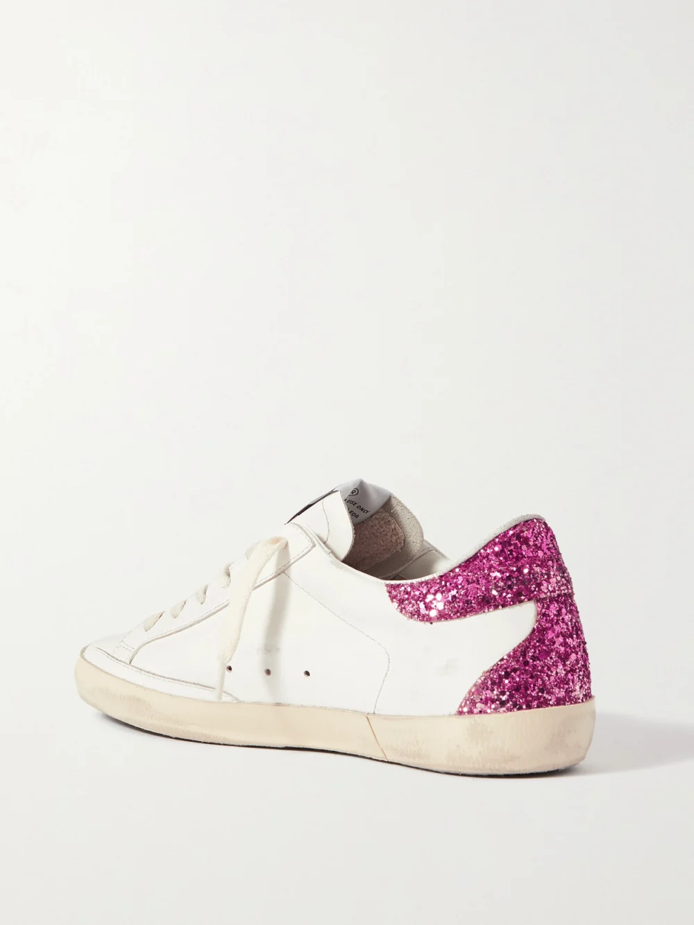 Back view of the Golden Goose Superstar Distressed Glittered Leather Sneakers