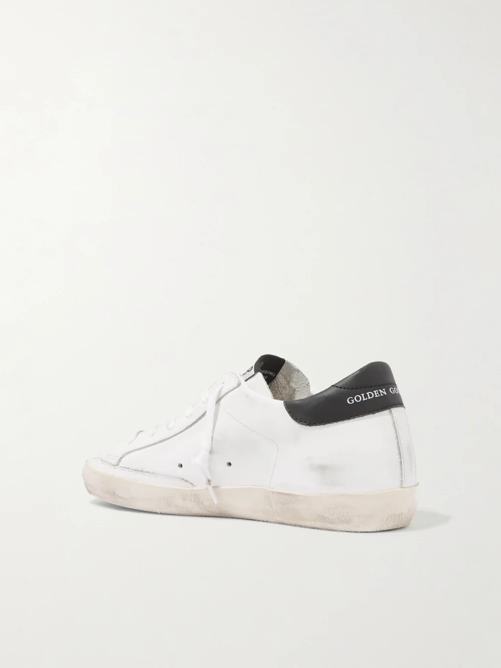 Back view of the Golden Goose Superstar Distressed Glittered Leather Sneakers