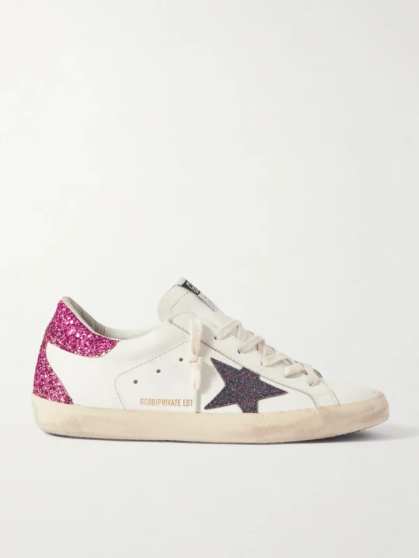 Golden Goose Superstar Distressed Glittered Leather Sneakers