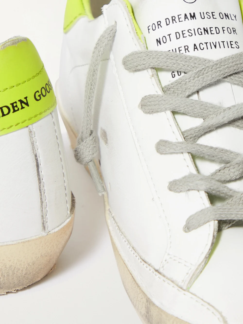 Close-up detail of the Golden Goose Superstar Distressed Leather Sneakers