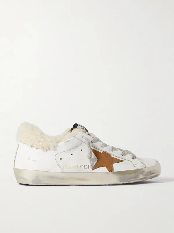Golden Goose Superstar Distressed Leather, Suede and Shearling Sneakers