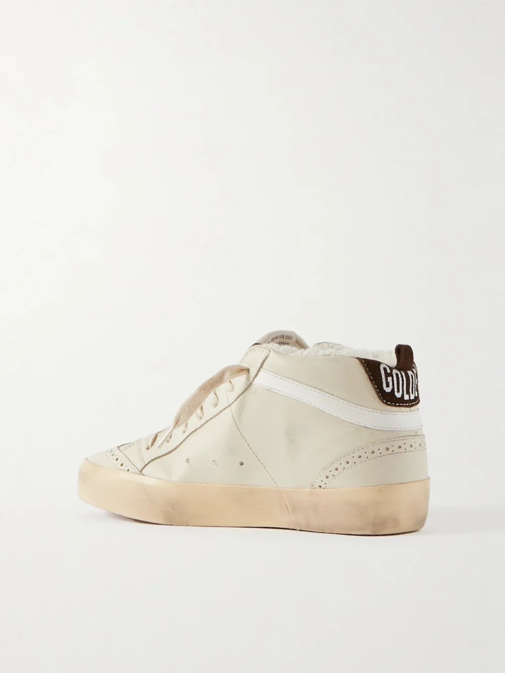 Back view of the Golden Goose Superstar Distressed Shearling-lined Rubber and Leather Sneakers