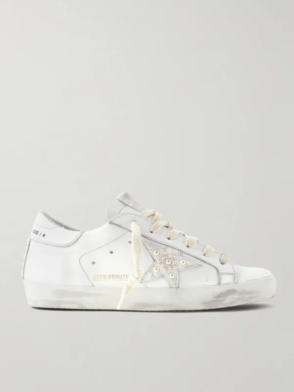 Golden Goose Superstar Faux Pearl-embellished Distressed Leather Sneakers