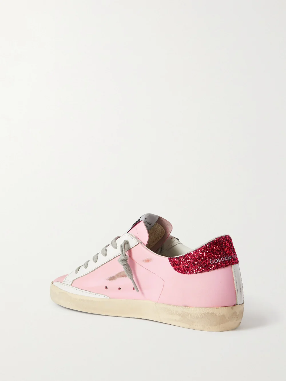 Back view of the Golden Goose Superstar Glittered Distressed Leather Sneakers