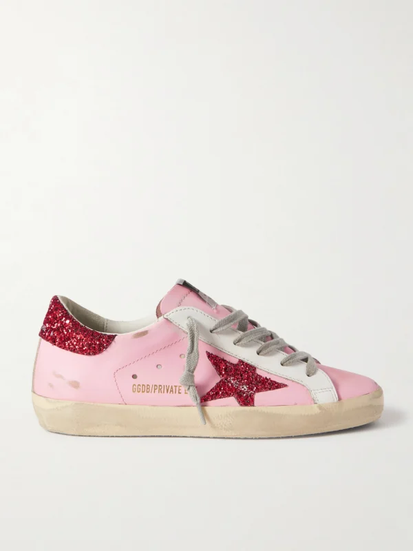 Golden Goose Superstar Glittered Distressed Leather Sneakers