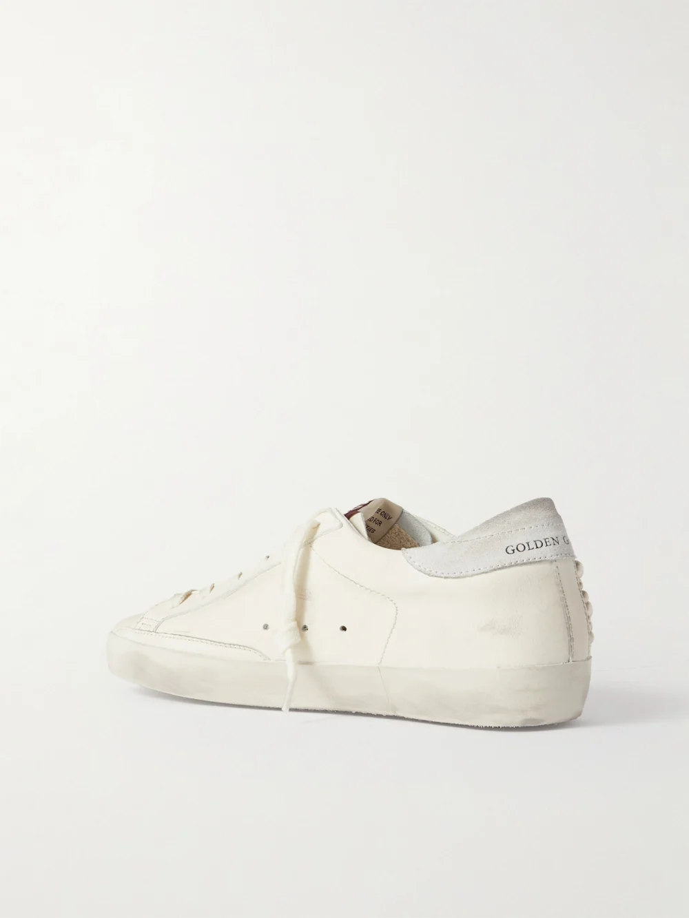 Back view of the Golden Goose Superstar Pearl-embellished Distressed Leather Sneakers