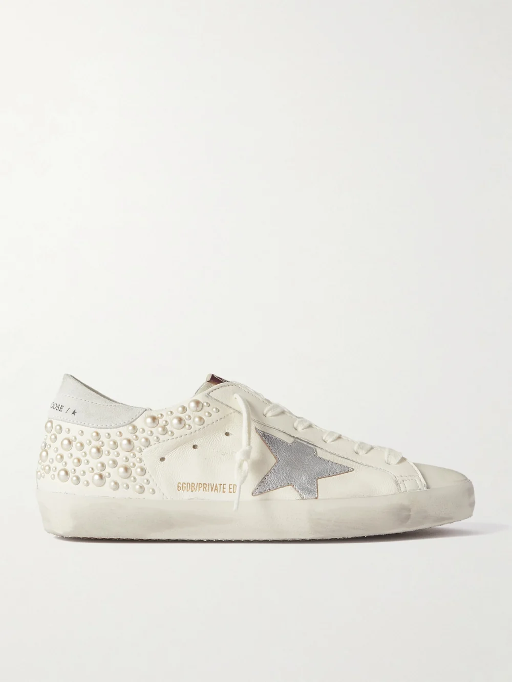 Golden Goose Superstar Pearl-embellished Distressed Leather Sneakers in white