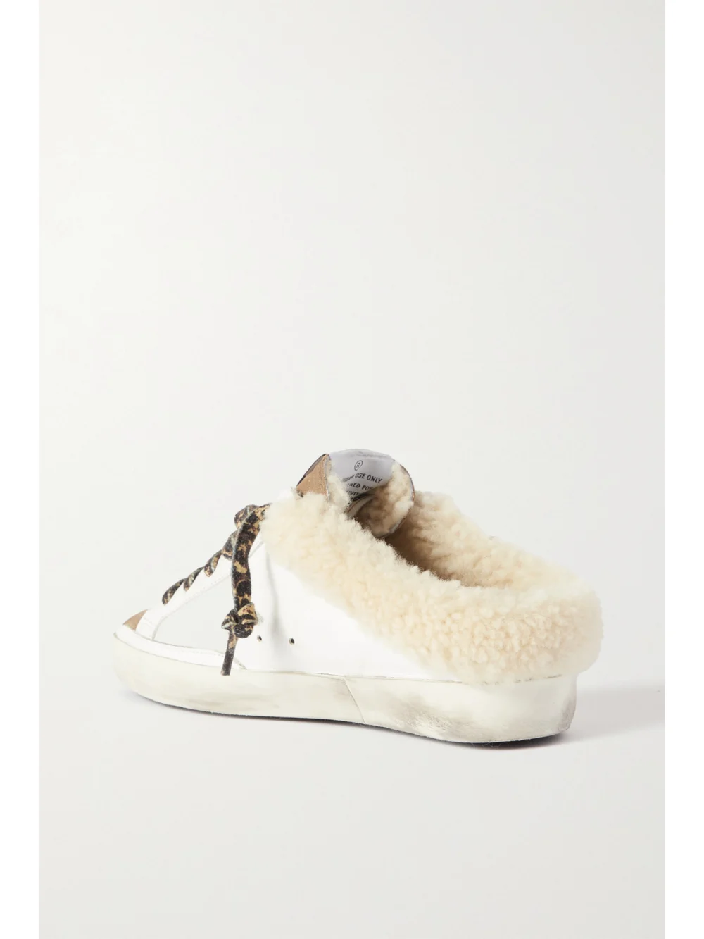 Back view of the Golden Goose Superstar Sabot Shearling-lined Distressed Leather and Suede Slip-on Sneakers