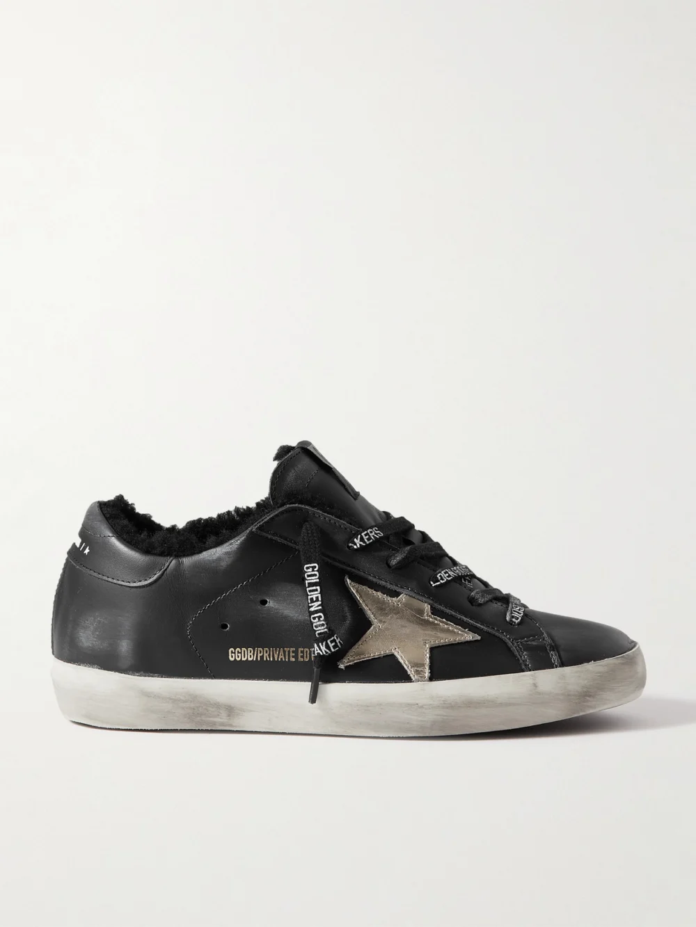 Golden Goose Superstar Shearling-lined Distressed Leather Sneakers in black