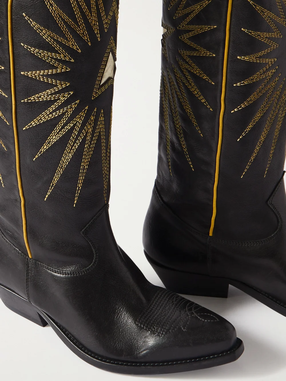 Close-up detail of the Golden Goose Wish Star Embroidered Distressed Leather Cowboy Boots