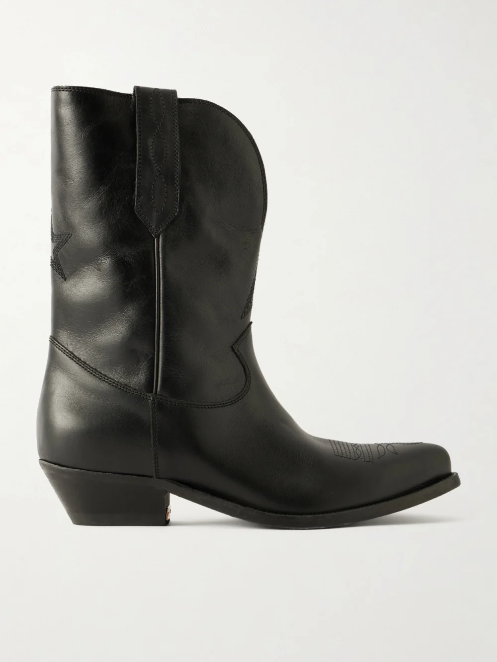 Golden Goose Wish Star Embroidered Leather Ankle Boots in black