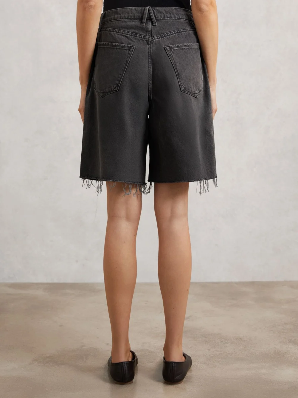 Good American Black American Denim Barrel Shorts, view 4