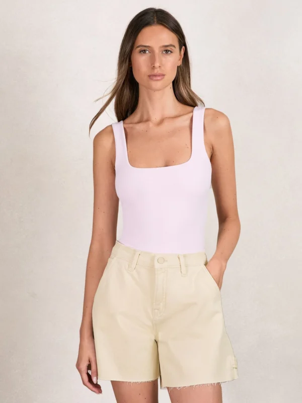 Good American Ecru Good American Long Denim Shorts