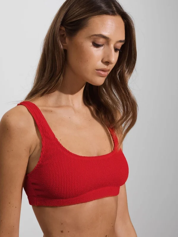 Good American Good American Bright Red Always Fits Textured Bikini Top