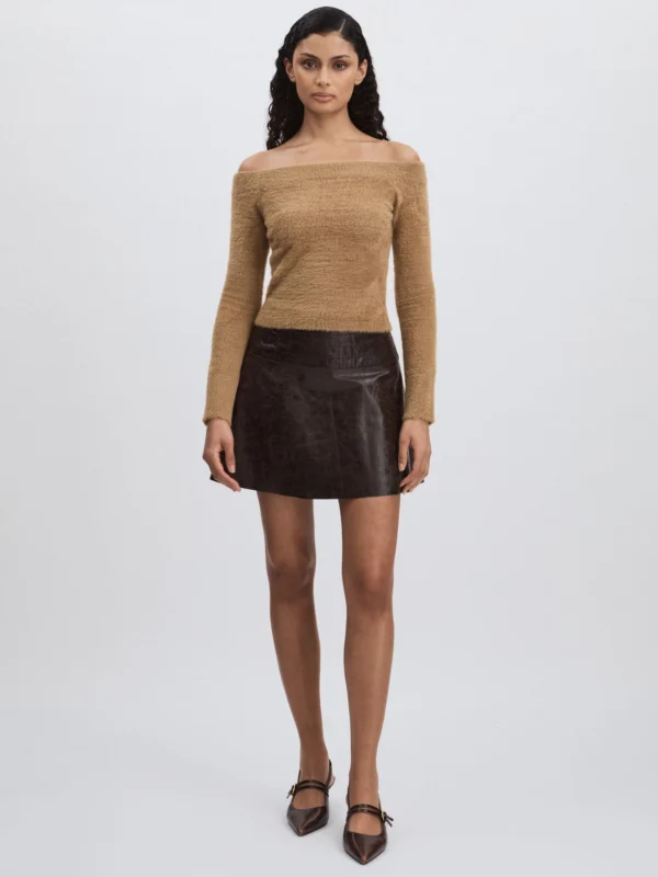 Good American Good American Caramel Plush Off-shoulder Top, Brown