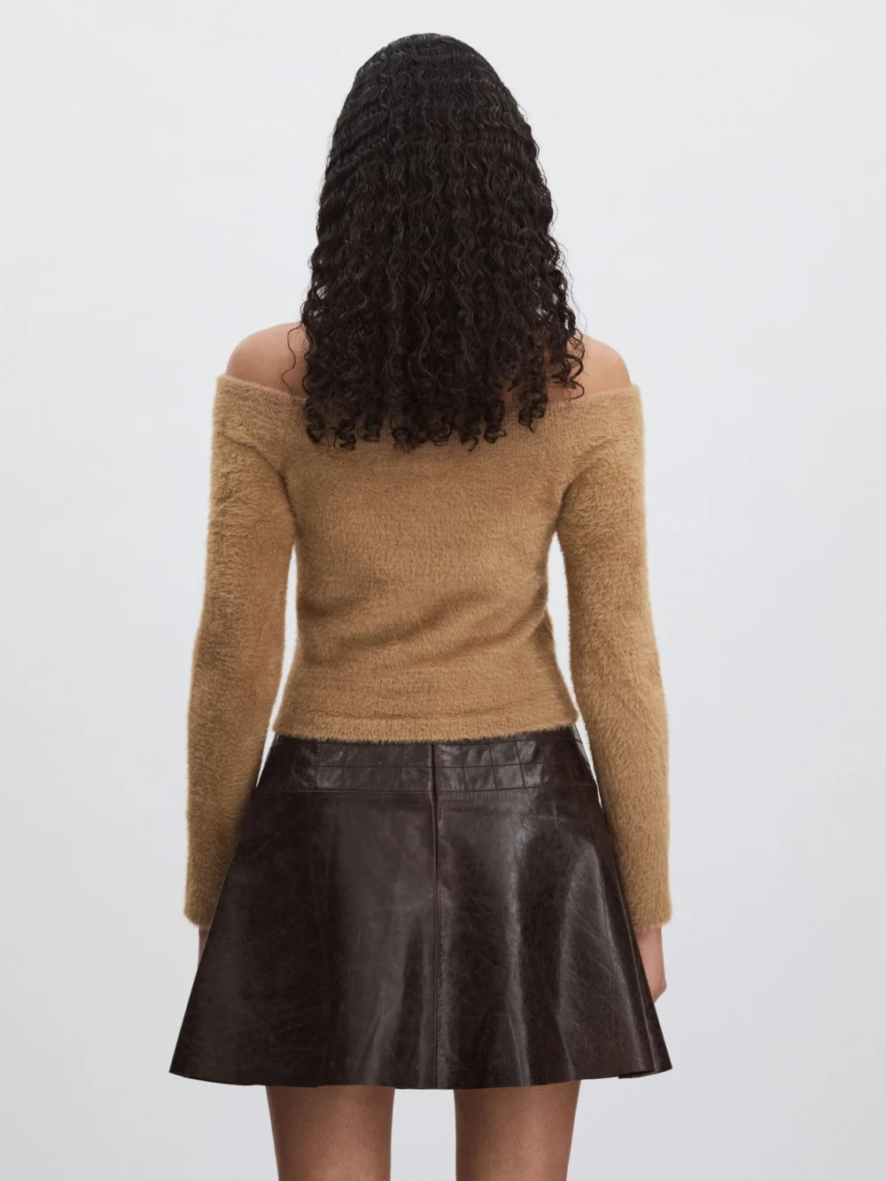 Good American Good American Caramel Plush Off-shoulder Top, Brown, view 4