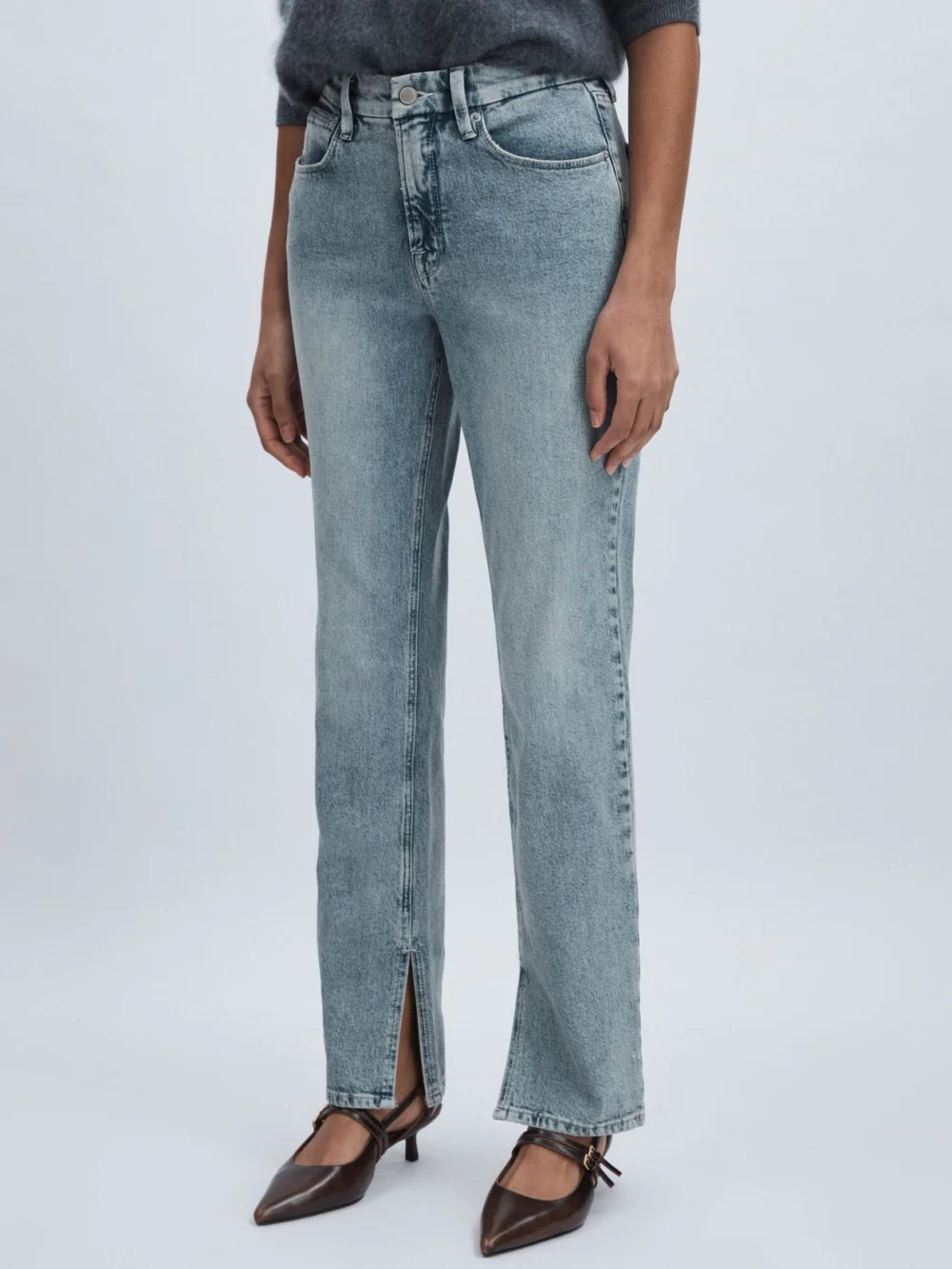 Good American Good American Icon Inseam Slit Jeans Cotton Plain, view 3