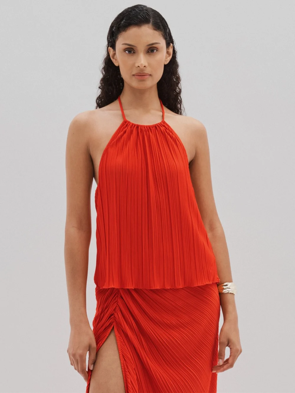 Good American Good American Plisse Halter Top Plain in red