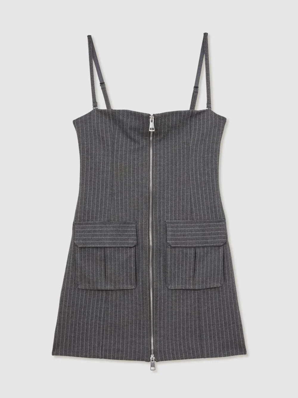 Good American Good American Women's Grey & White Pinstriped Soft Stretch Ponte Mini Dress, view 2