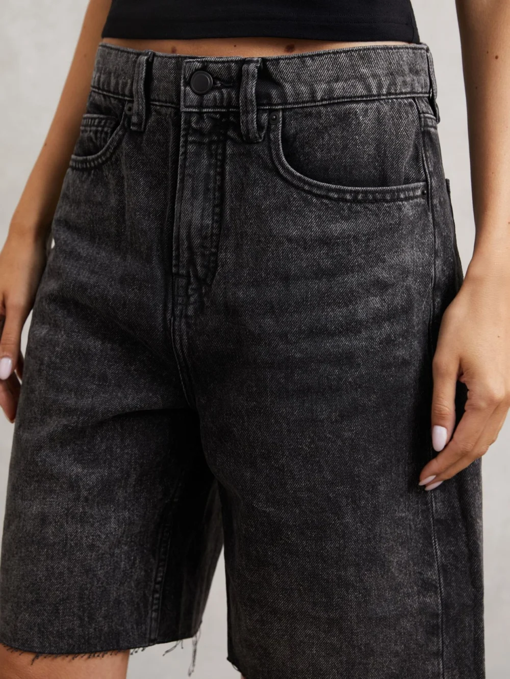 Good American Good Black Denim Bermuda Shorts, view 3