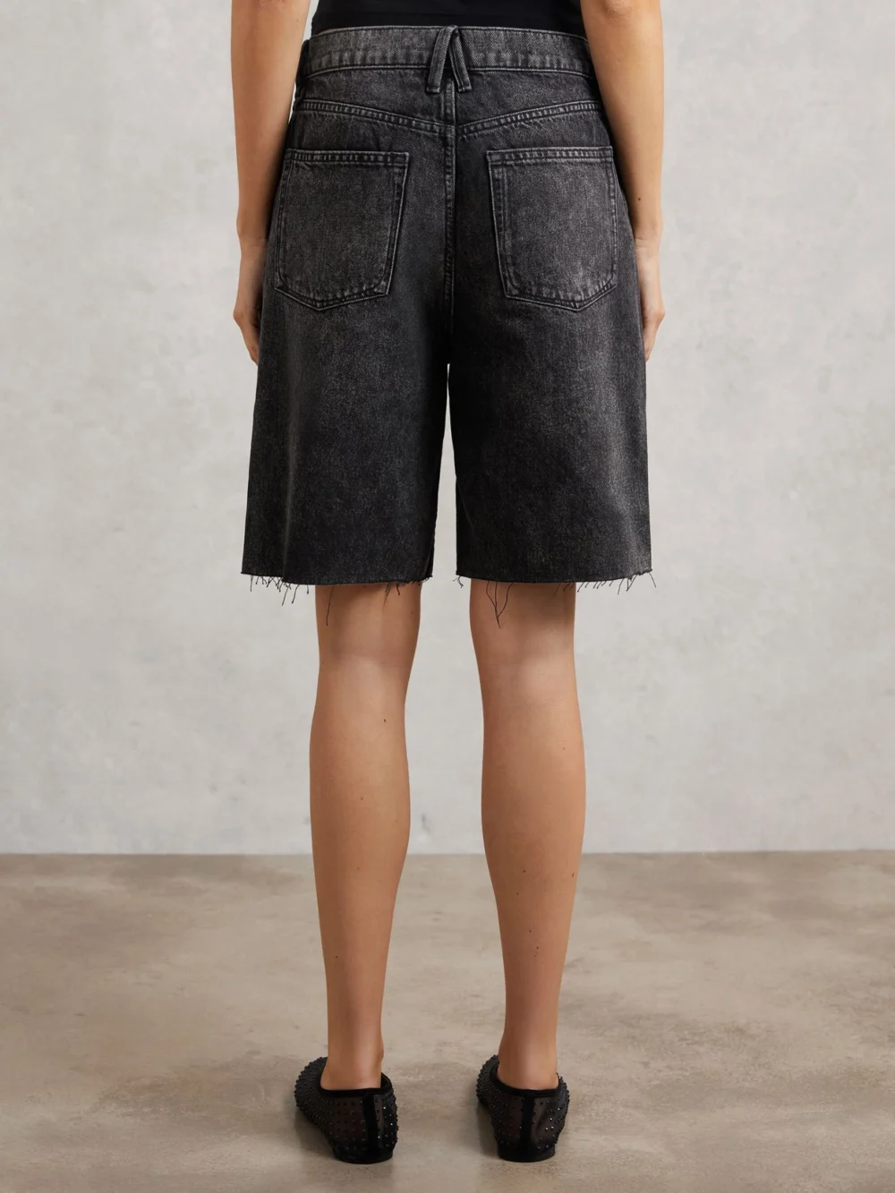 Good American Good Black Denim Bermuda Shorts, view 4