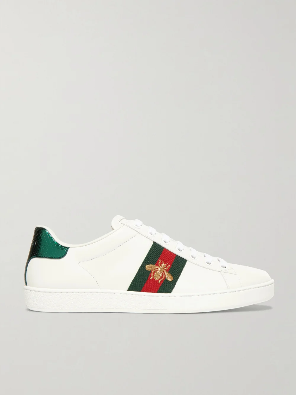 Gucci Ace Watersnake-trimmed Embroidered Leather Sneakers in white
