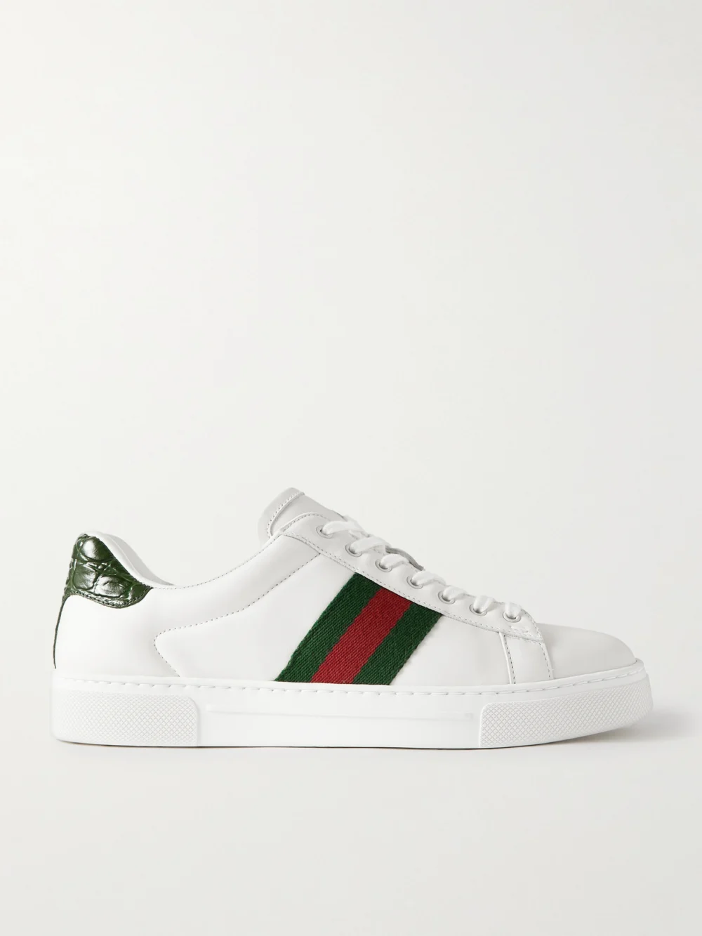 Gucci Ace Webbing-trimmed Leather Sneakers in white