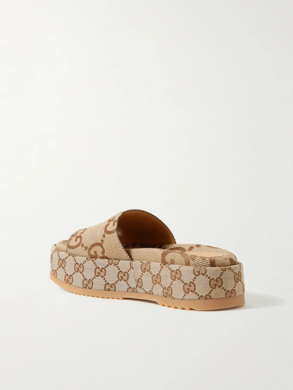 Back view of the Gucci Angelina Logo-jacquard Coated-canvas Platform Slides