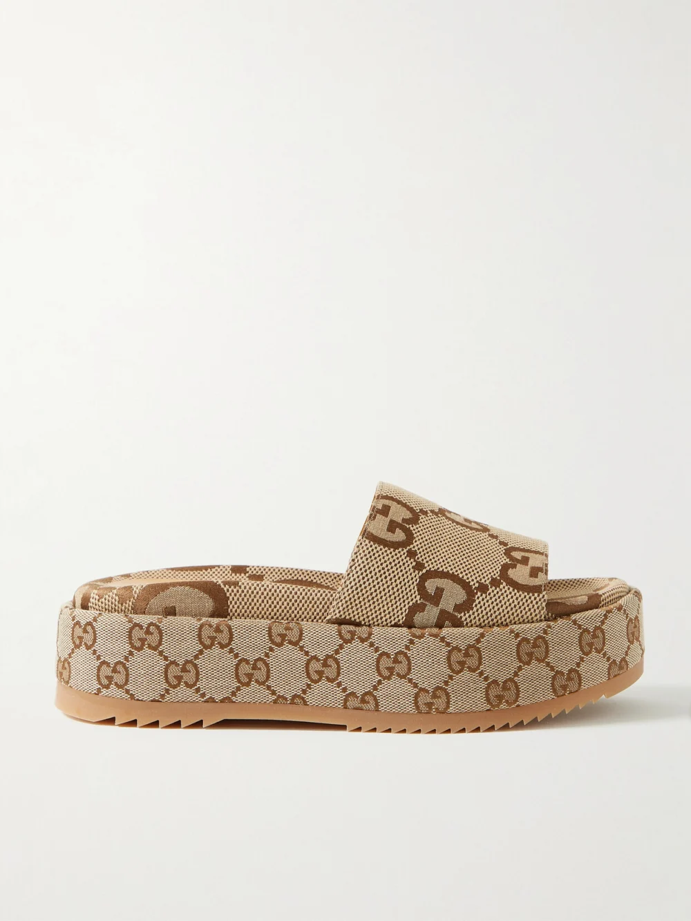 Gucci Angelina Logo-jacquard Coated-canvas Platform Slides in beige