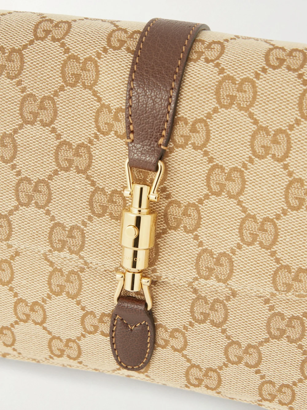 Close-up detail of the Gucci Aperitivo Leather-trimmed Canvas-jacquard Shoulder Bag