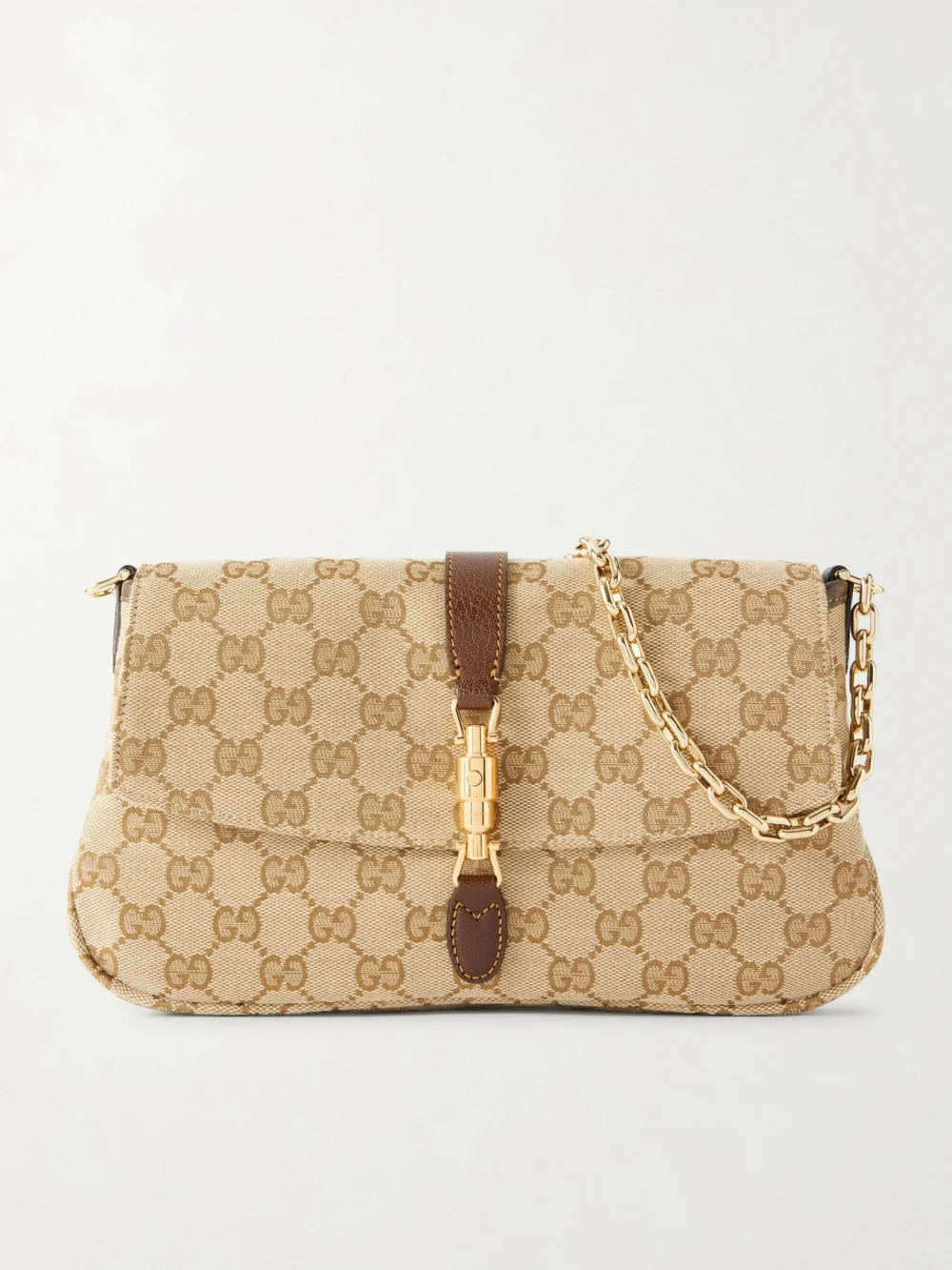 Gucci Aperitivo Leather-trimmed Canvas-jacquard Shoulder Bag in beige