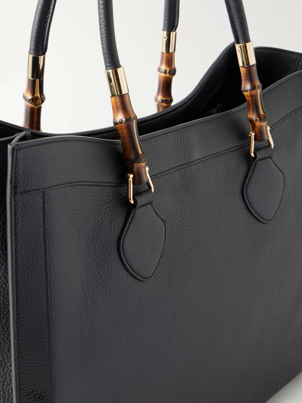 Close-up detail of the Gucci Bamboo Leather Tote