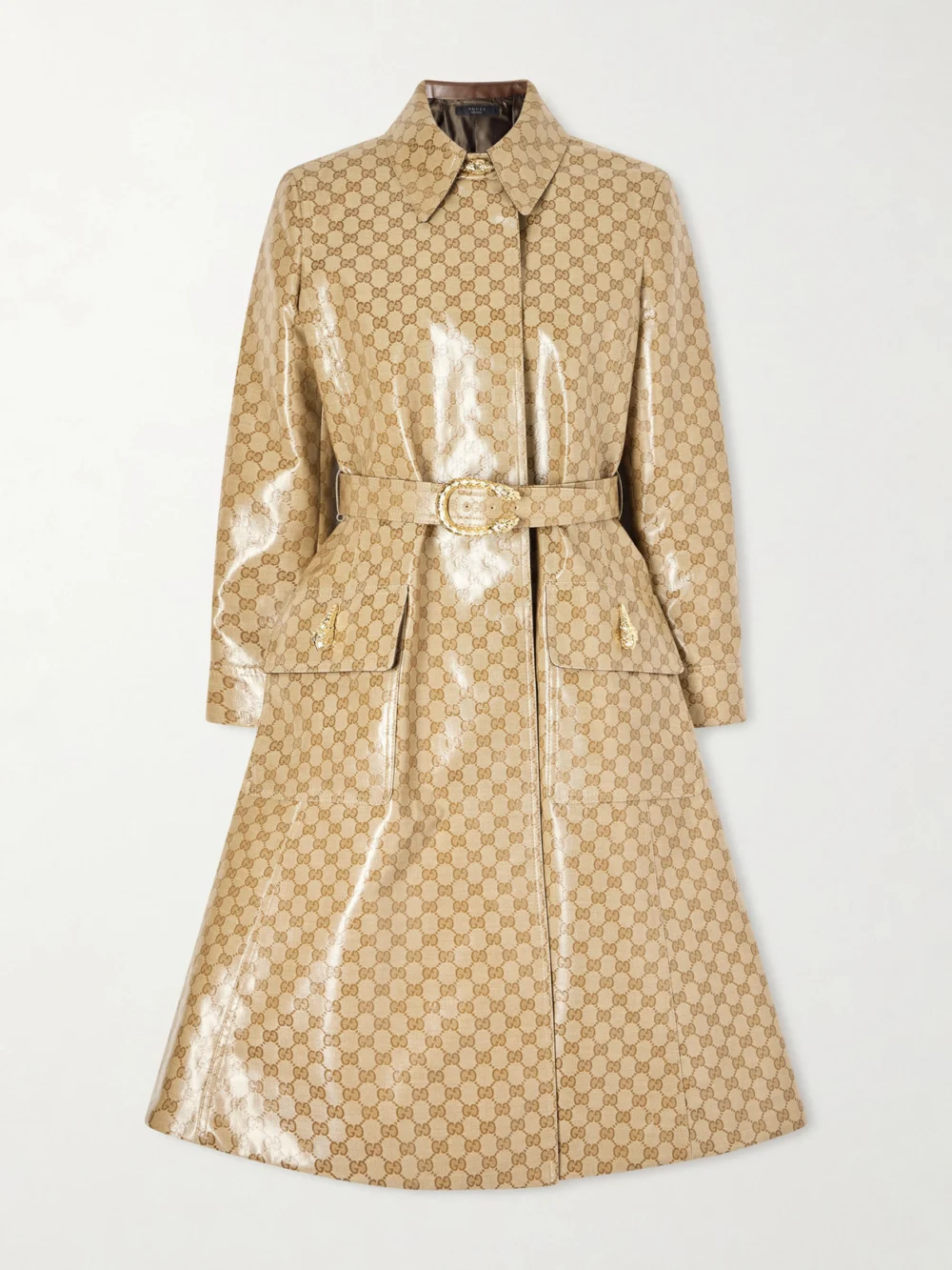 Gucci Belted Coated-canvas Trench Coat in beige